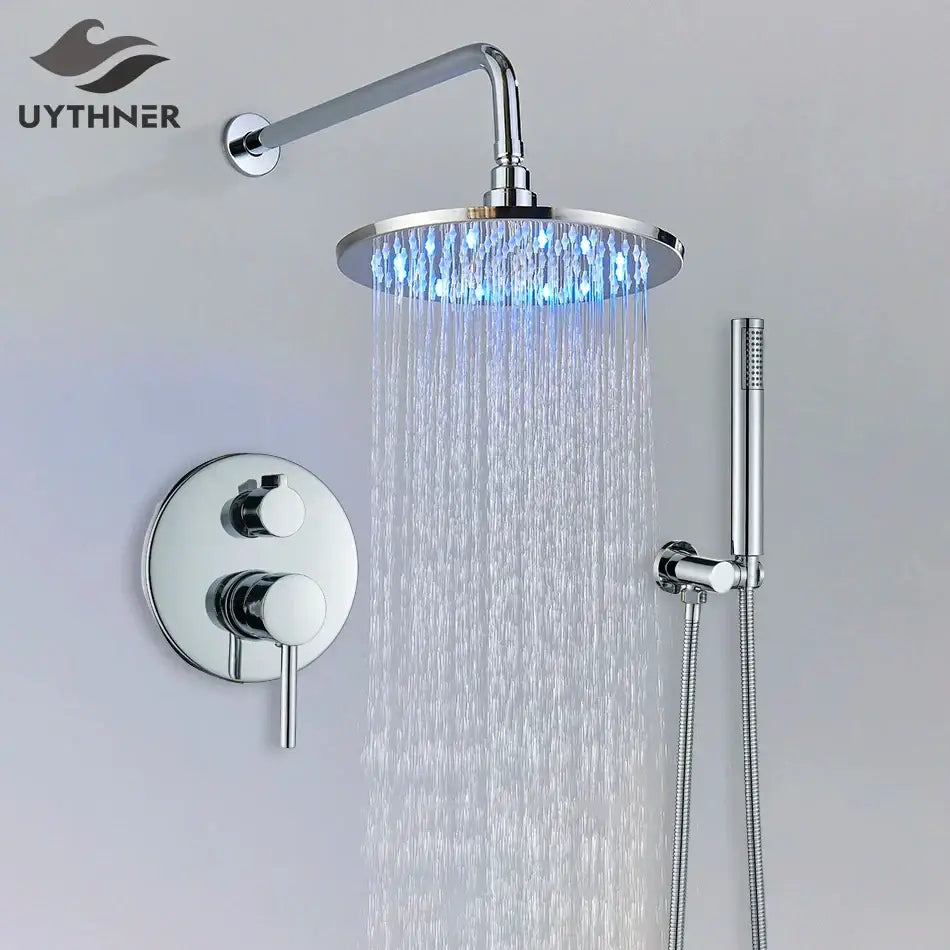 Brass Rain Shower Set 10-inch Chrome Round Head