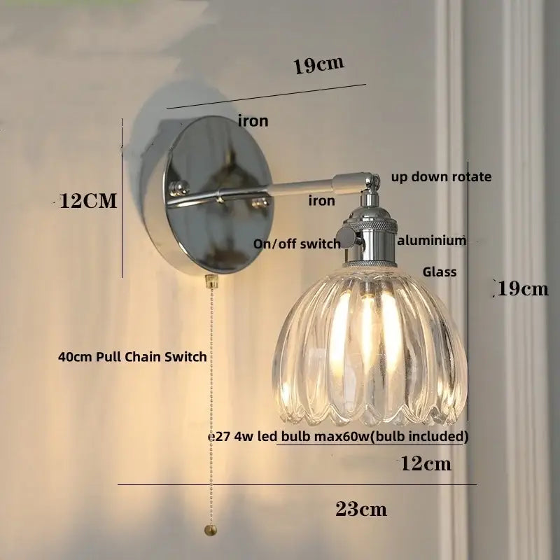 Chrome Ribbed Glass Dining Wall Lamp