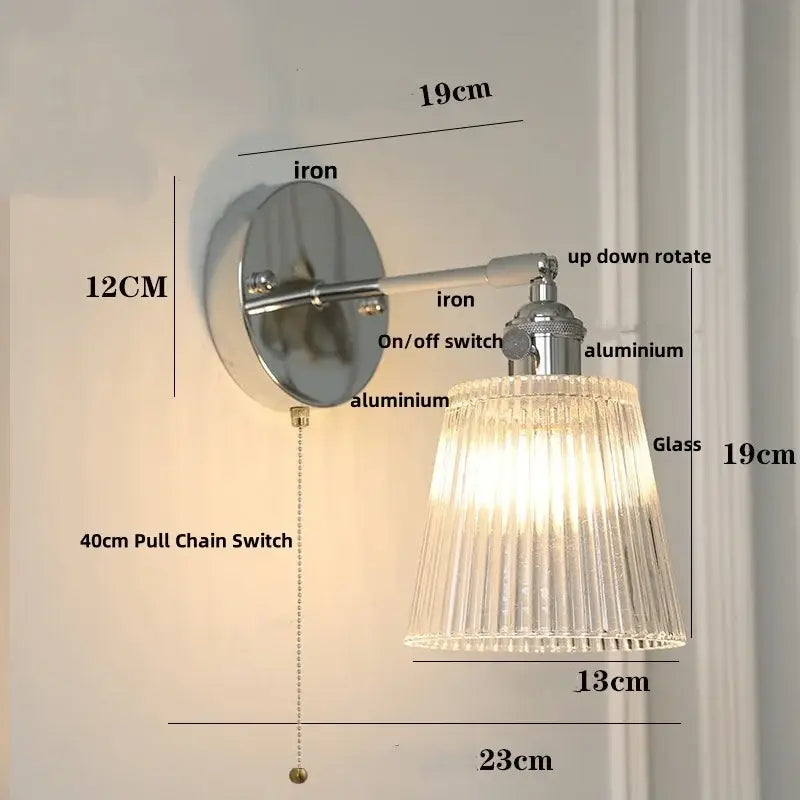 Chrome Ribbed Glass Dining Wall Lamp