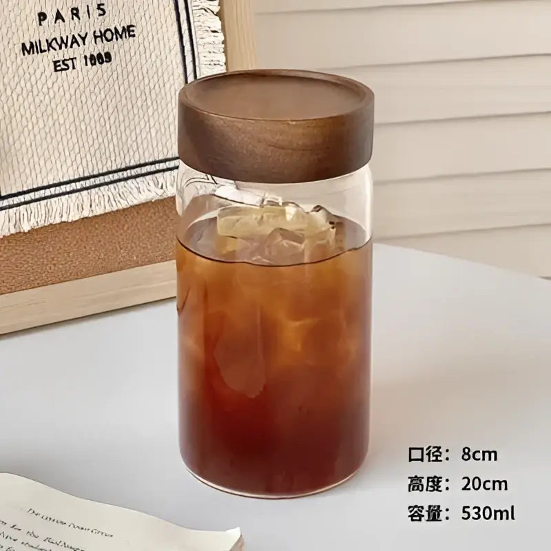 Glass Tea Cup Wood Lid