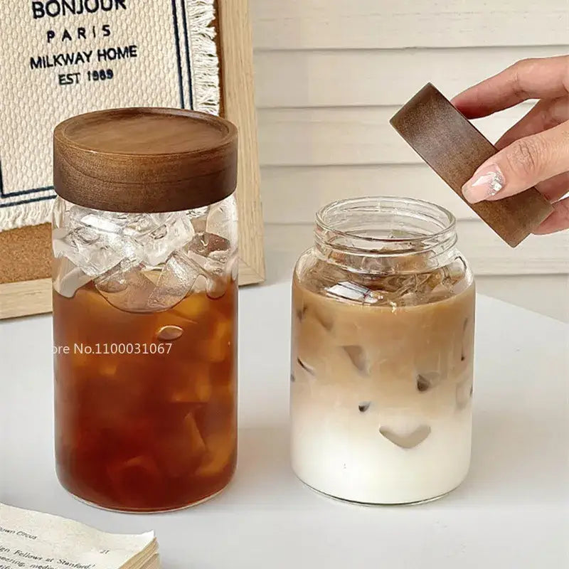 Glass Tea Cup Wood Lid