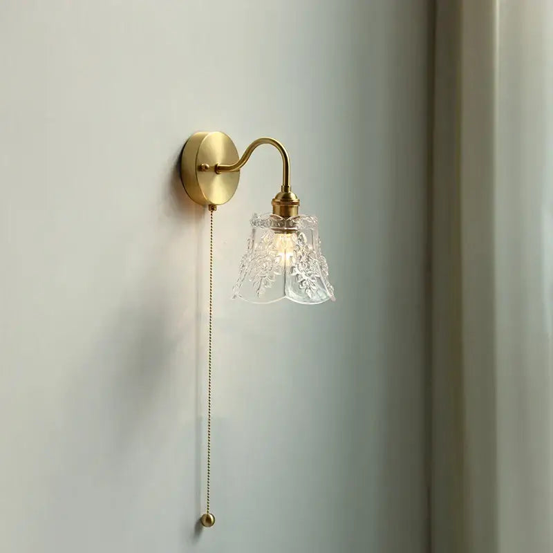 Copper Glass Pull-Chain Wall Sconce
