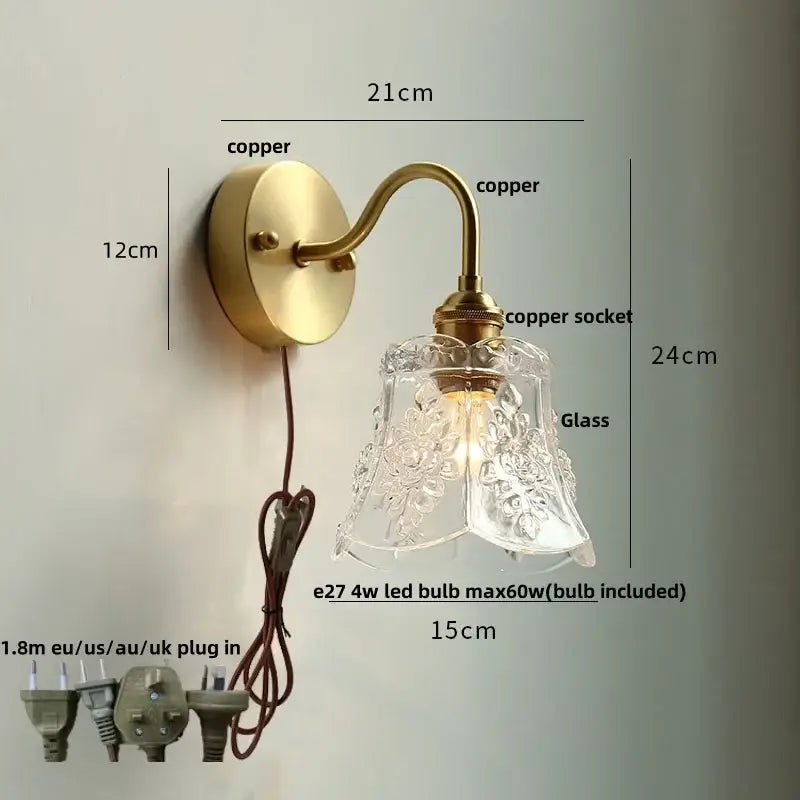Copper Glass Pull-Chain Wall Sconce
