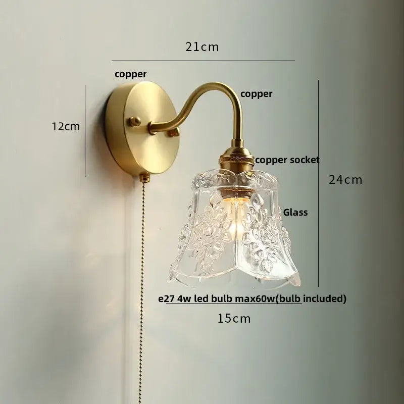 Copper Glass Pull-Chain Wall Sconce