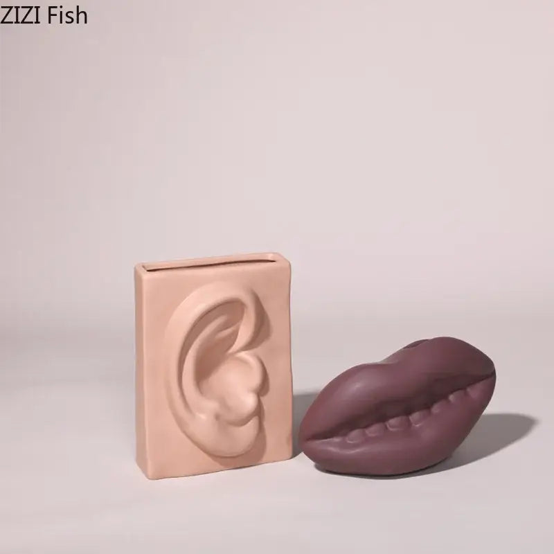 Coral Ceramic Face Vase