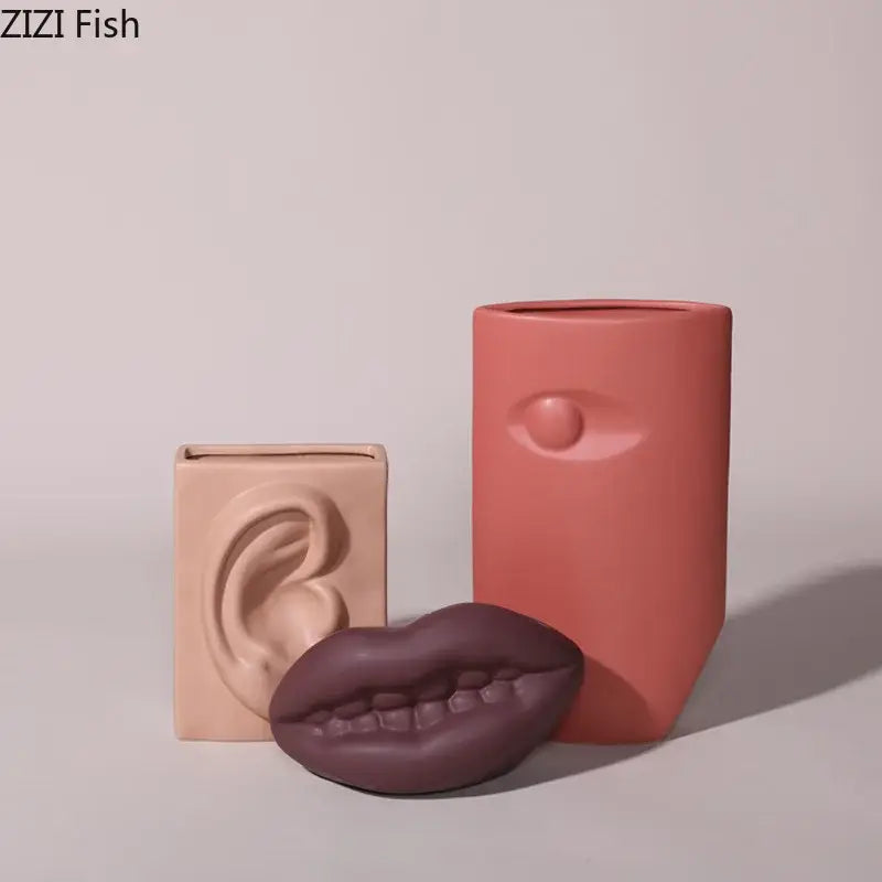 Coral Ceramic Face Vase