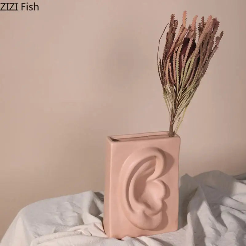 Coral Ceramic Face Vase