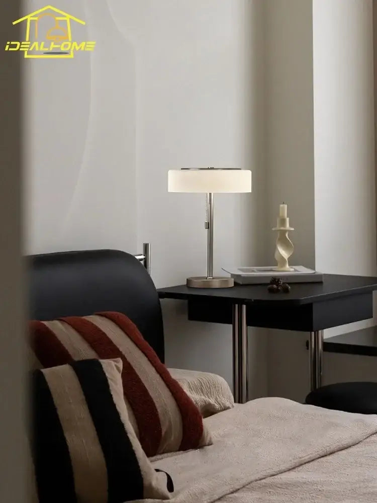 Cream Glass Table Lamp with Brushed Metal Base