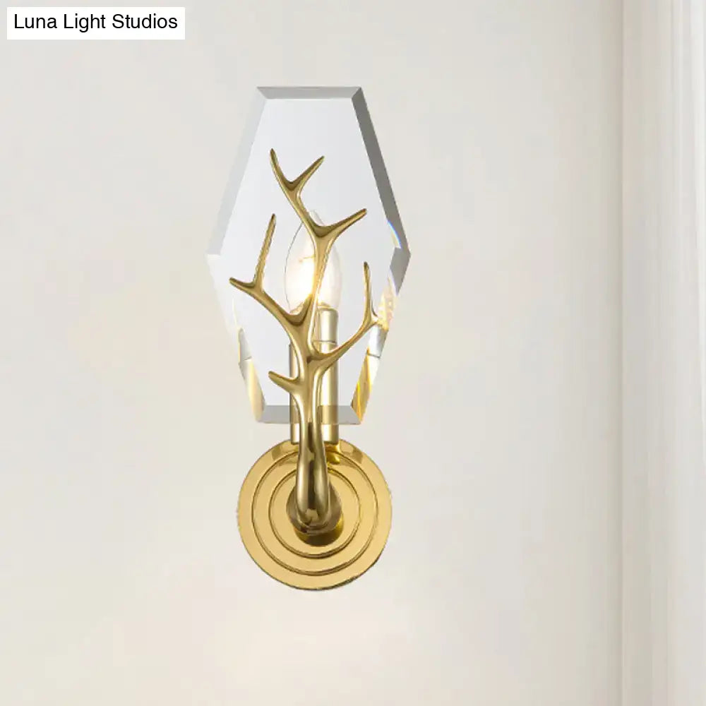 Gold Crystal Hexagonal Wall Sconce