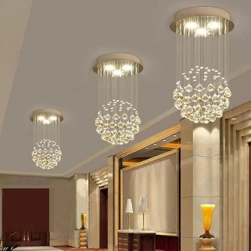 Gold Crystal Ceiling Chandelier with Adjustable Height