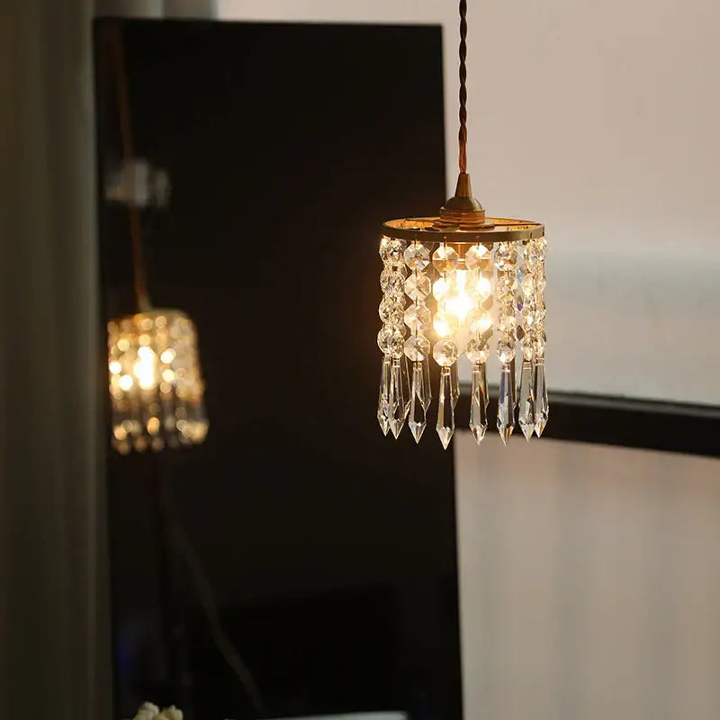 Crystal Brass Pendant Light with Cascading Beads