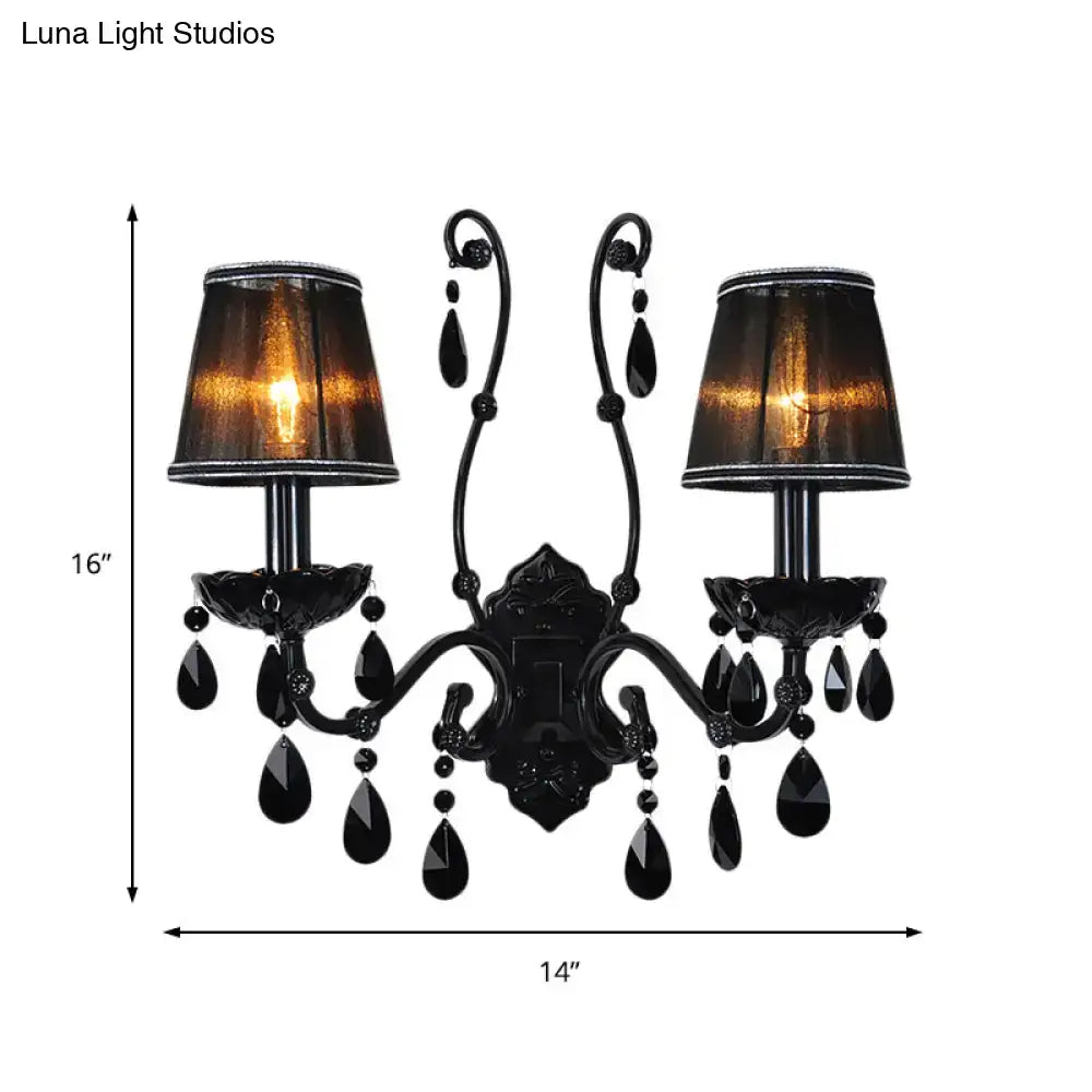 Black Crystal Wall Sconce Cast Iron Shade Option