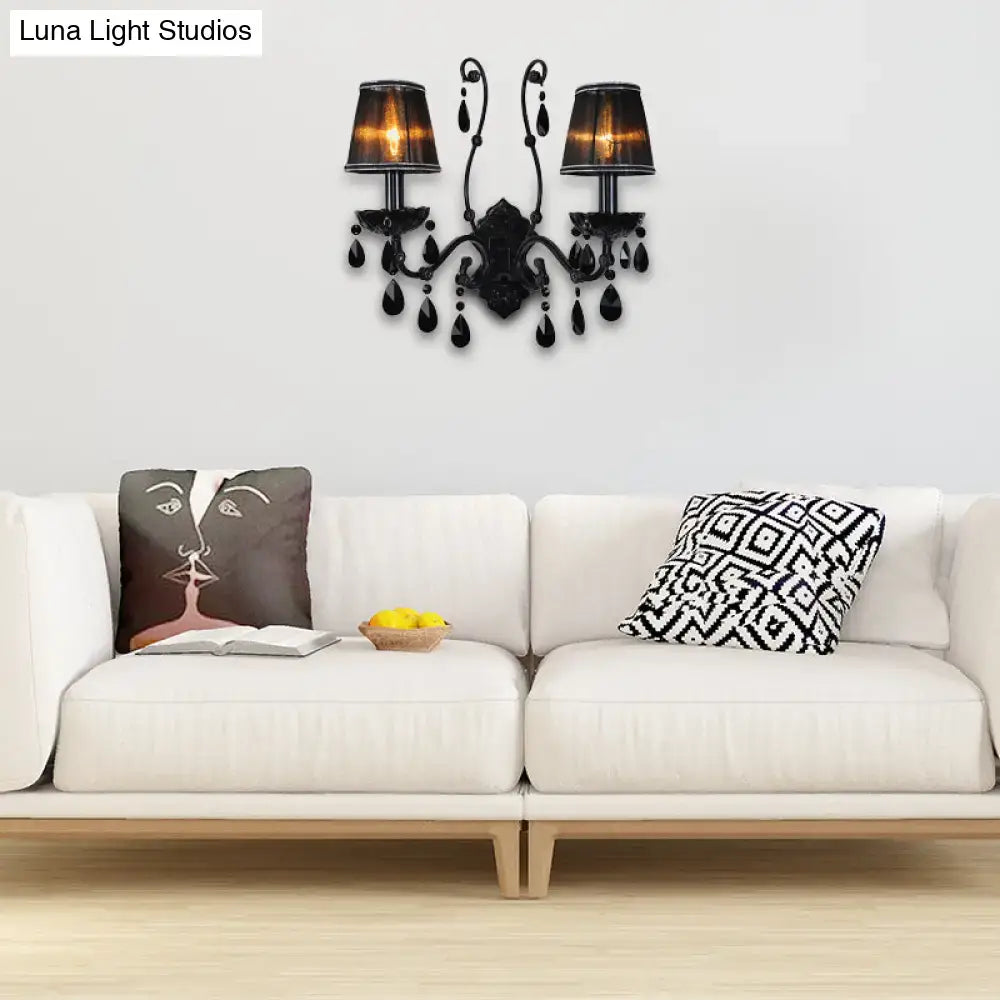 Black Crystal Wall Sconce Cast Iron Shade Option