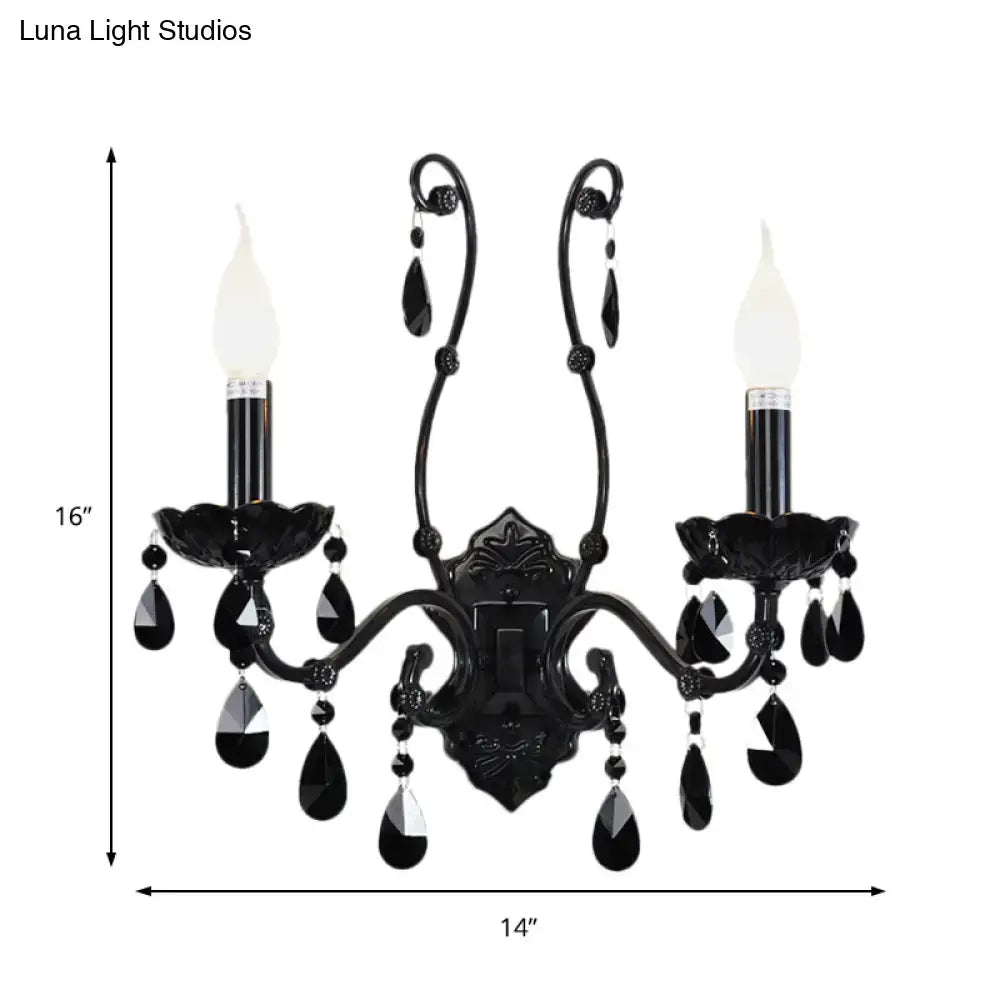 Black Crystal Wall Sconce Cast Iron Shade Option