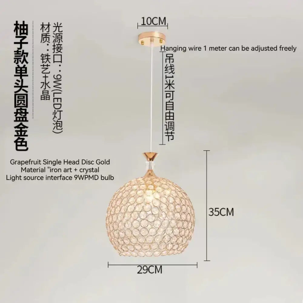 Gold Crystal 1-Head Hall Ceiling Chandelier