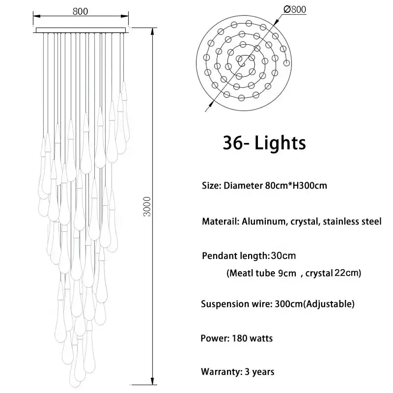 Gold Crystal Teardrop 49-Light Cascading Chandelier