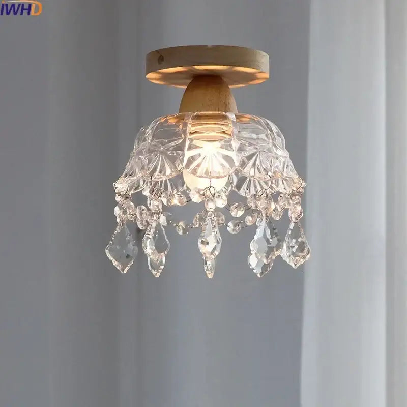 Wood Crystal Ceiling Lamp