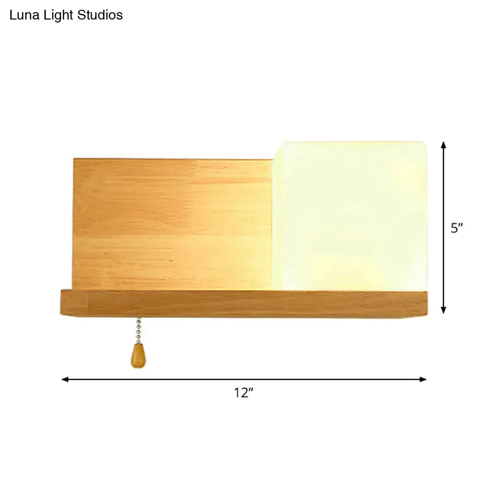 Beige Wood Cubic Wall Sconce