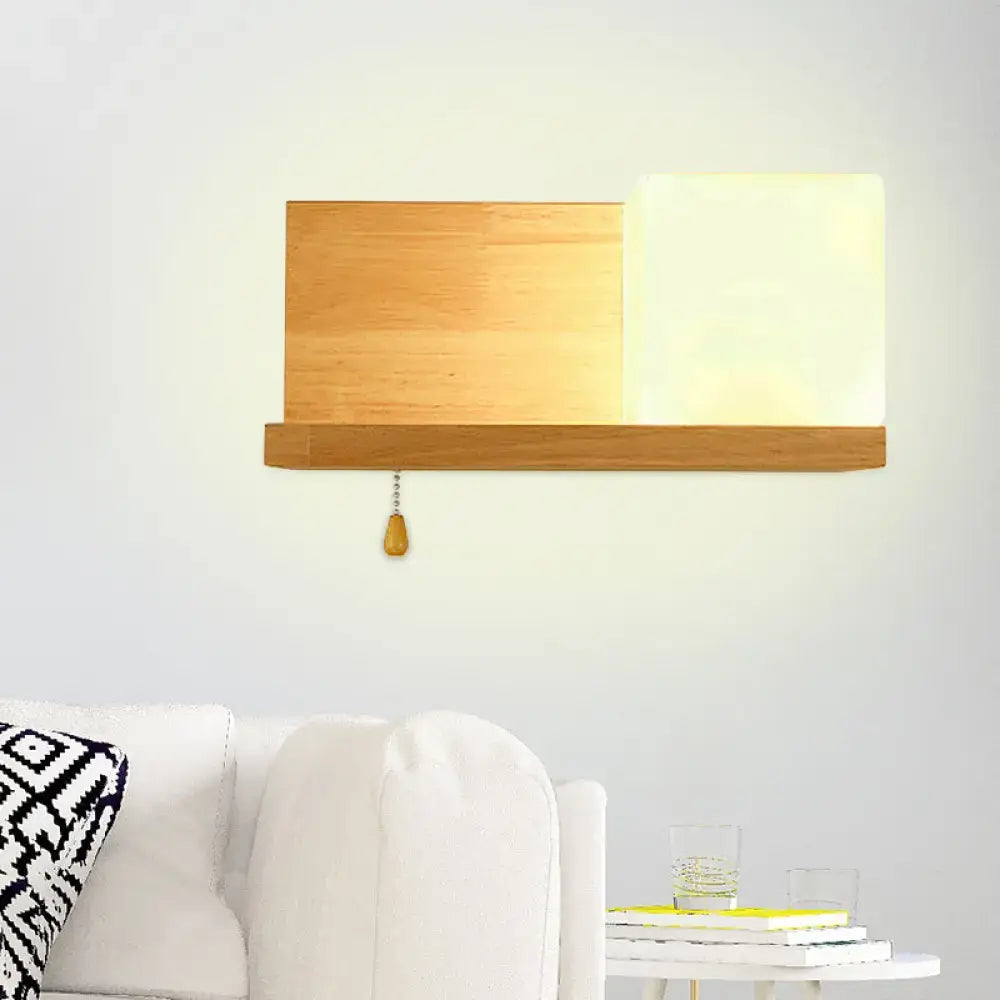 Beige Wood Cubic Wall Sconce