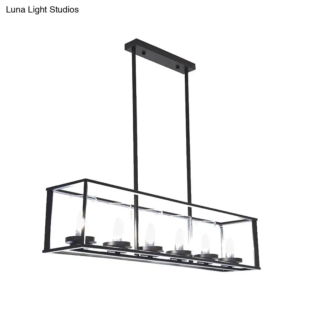 Black Clear Glass Six-Light Island Pendant