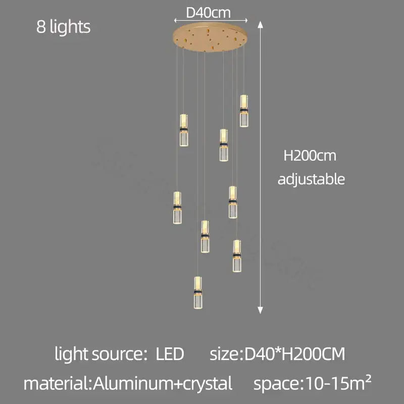 Gold Crystal 18-Light Stairway Chandelier