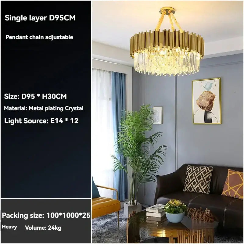 Gold Crystal Living Room Ceiling Pendant