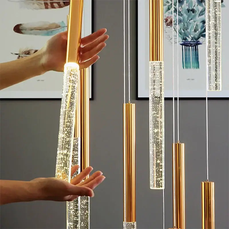 Gold Crystal 46-Light Nordic Rod Chandelier