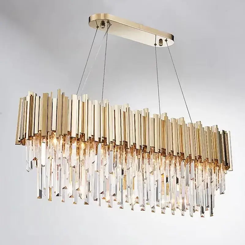 Rectangular Gold Crystal Chandelier