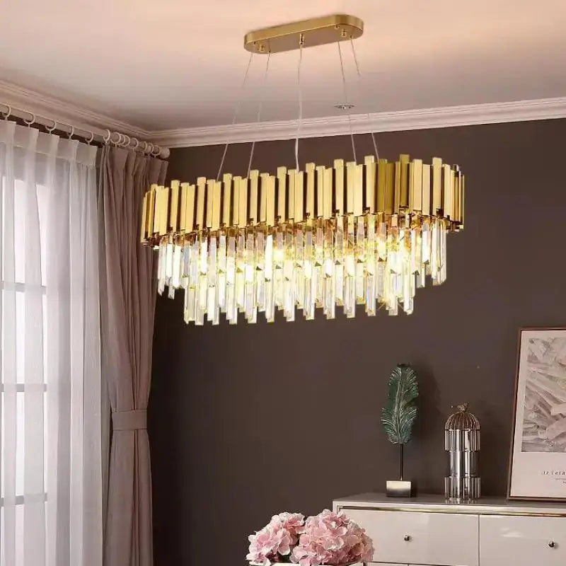 Rectangular Gold Crystal Chandelier