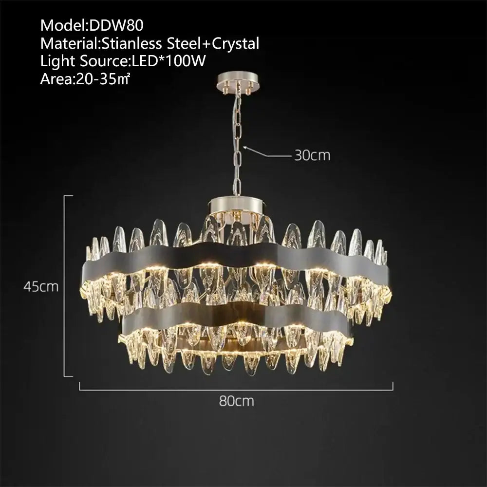 Black Crystal Pendant Light 2-Ring Design