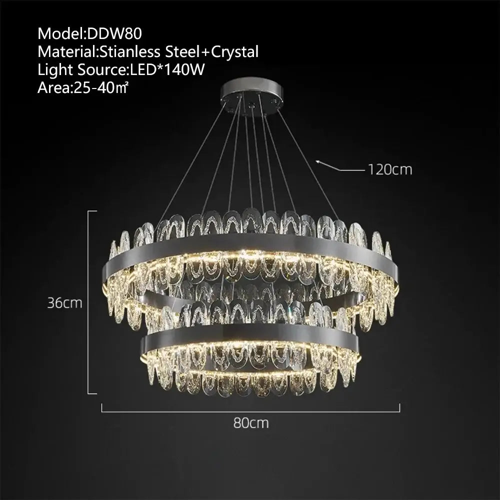 Black Crystal Pendant Light 2-Ring Design