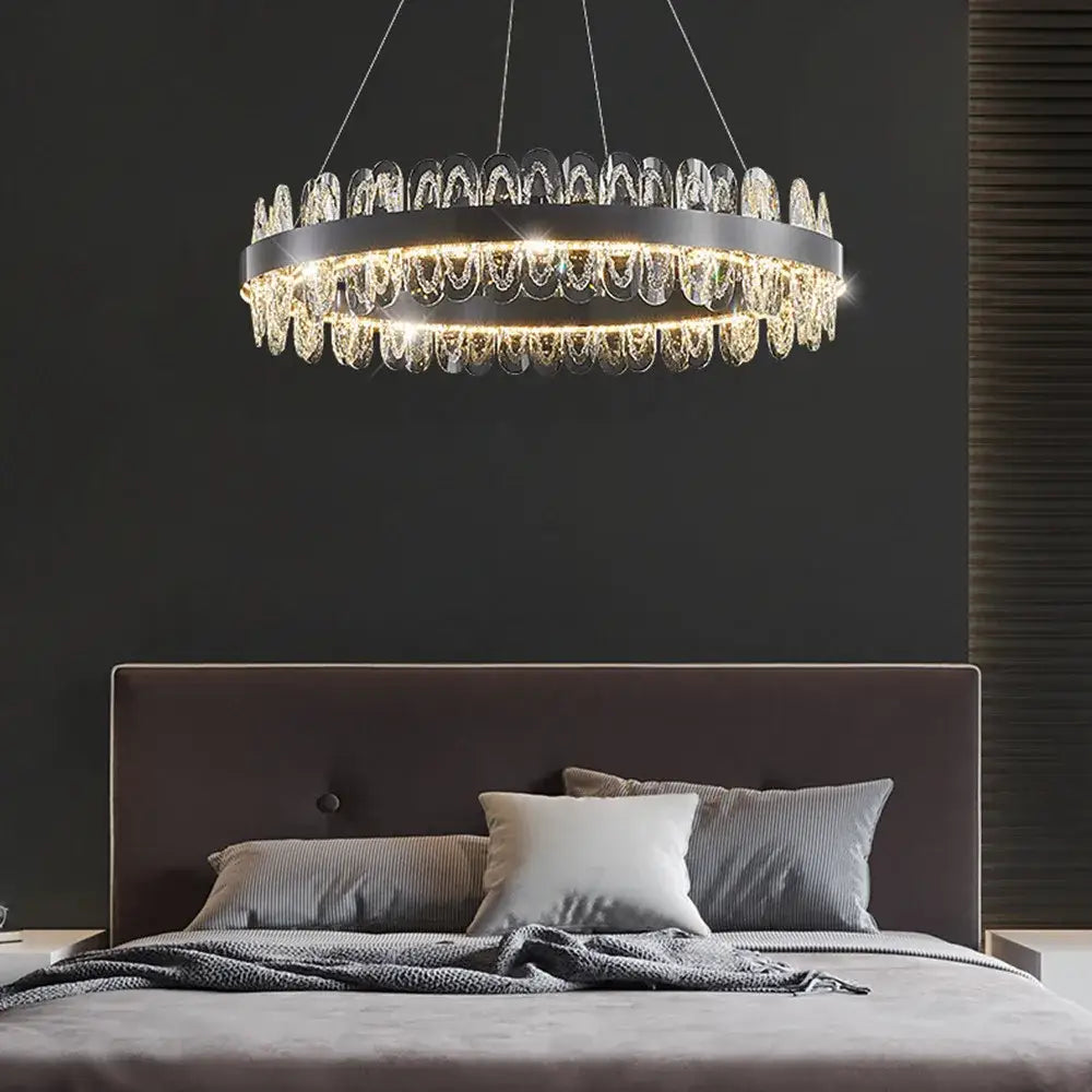 Black Crystal Pendant Light 2-Ring Design