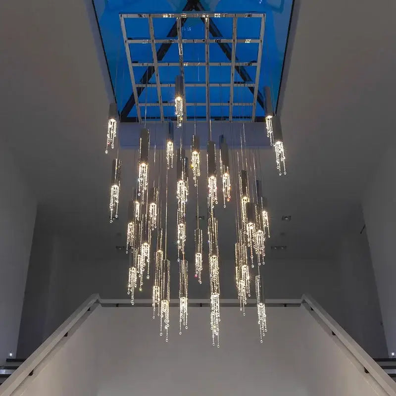Warm Crystal Staircase Chandelier