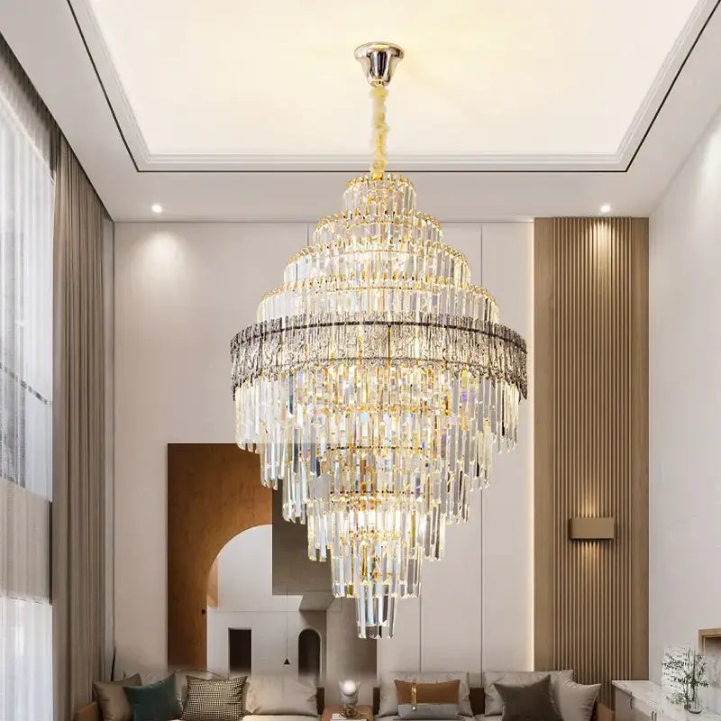 Gold Crystal Dining Chandelier Cyan or Cognac Glass