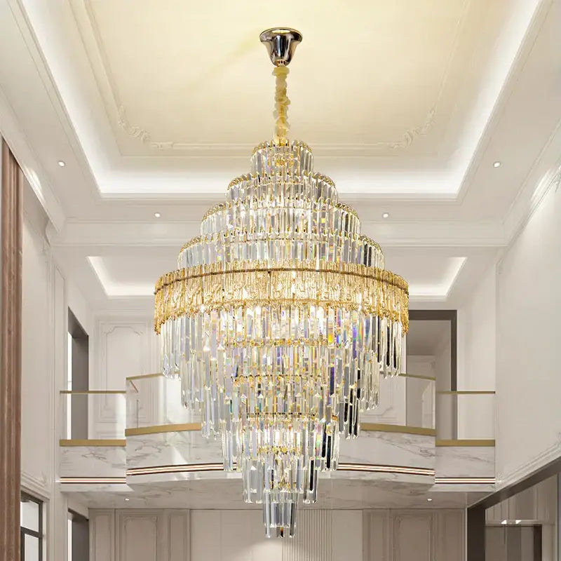 Gold Crystal Dining Chandelier Cyan or Cognac Glass
