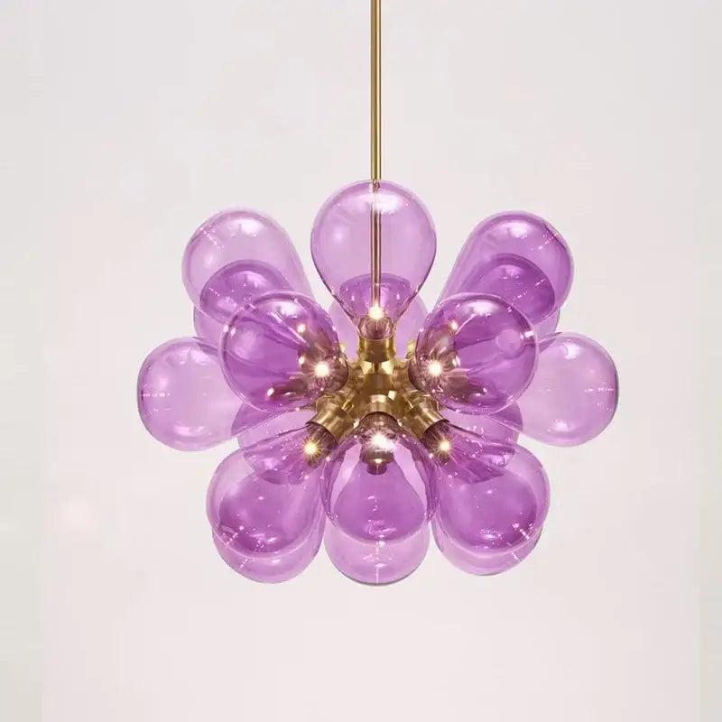 Teal Glass Pendant Light with Floral Design