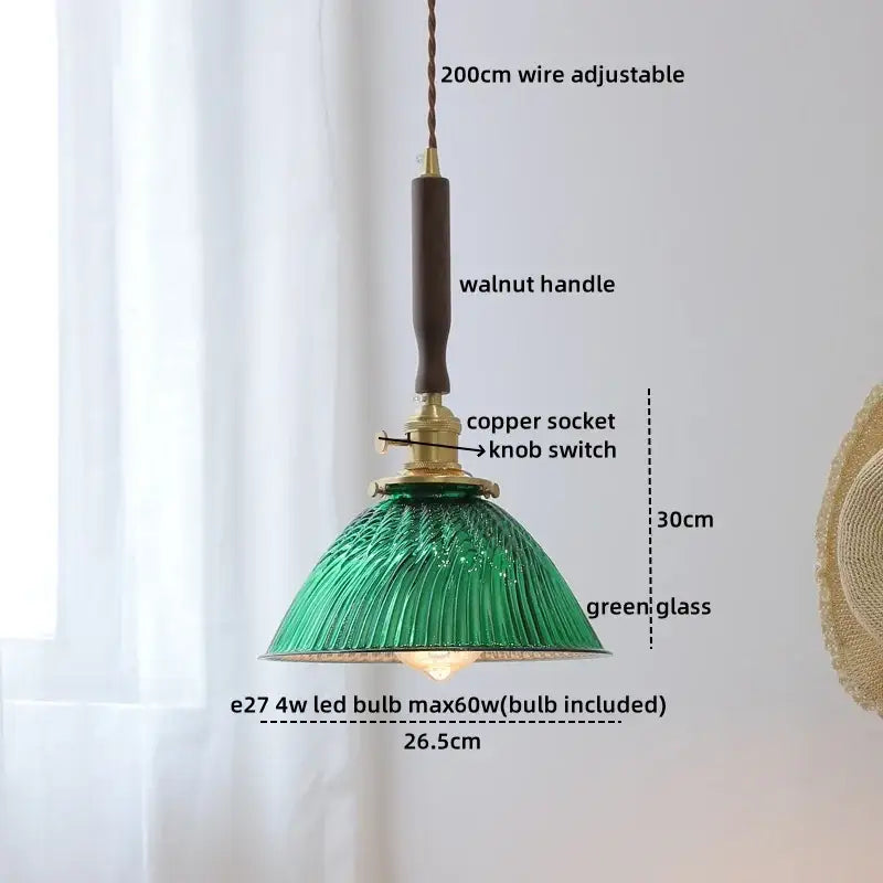 Yellow Glass Pendant Light with Walnut Copper Finish