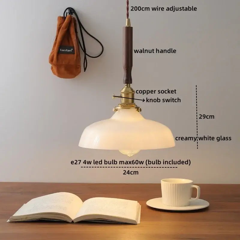 Yellow Glass Pendant Light with Walnut Copper Finish