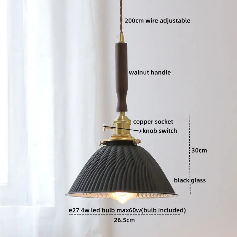 Yellow Glass Pendant Light with Walnut Copper Finish