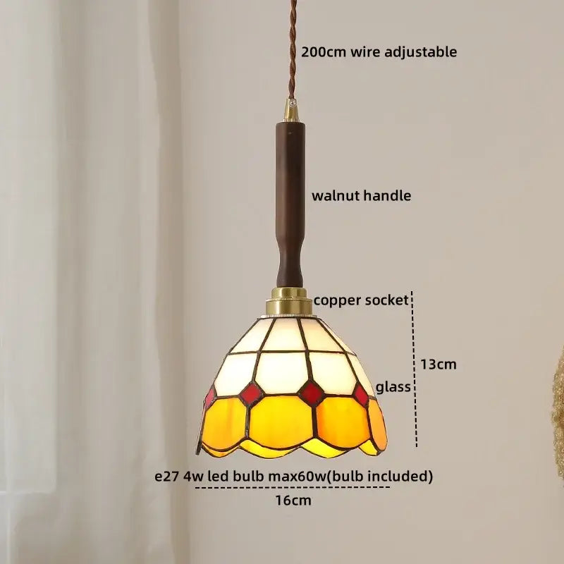 Yellow Glass Pendant Light with Walnut Copper Finish