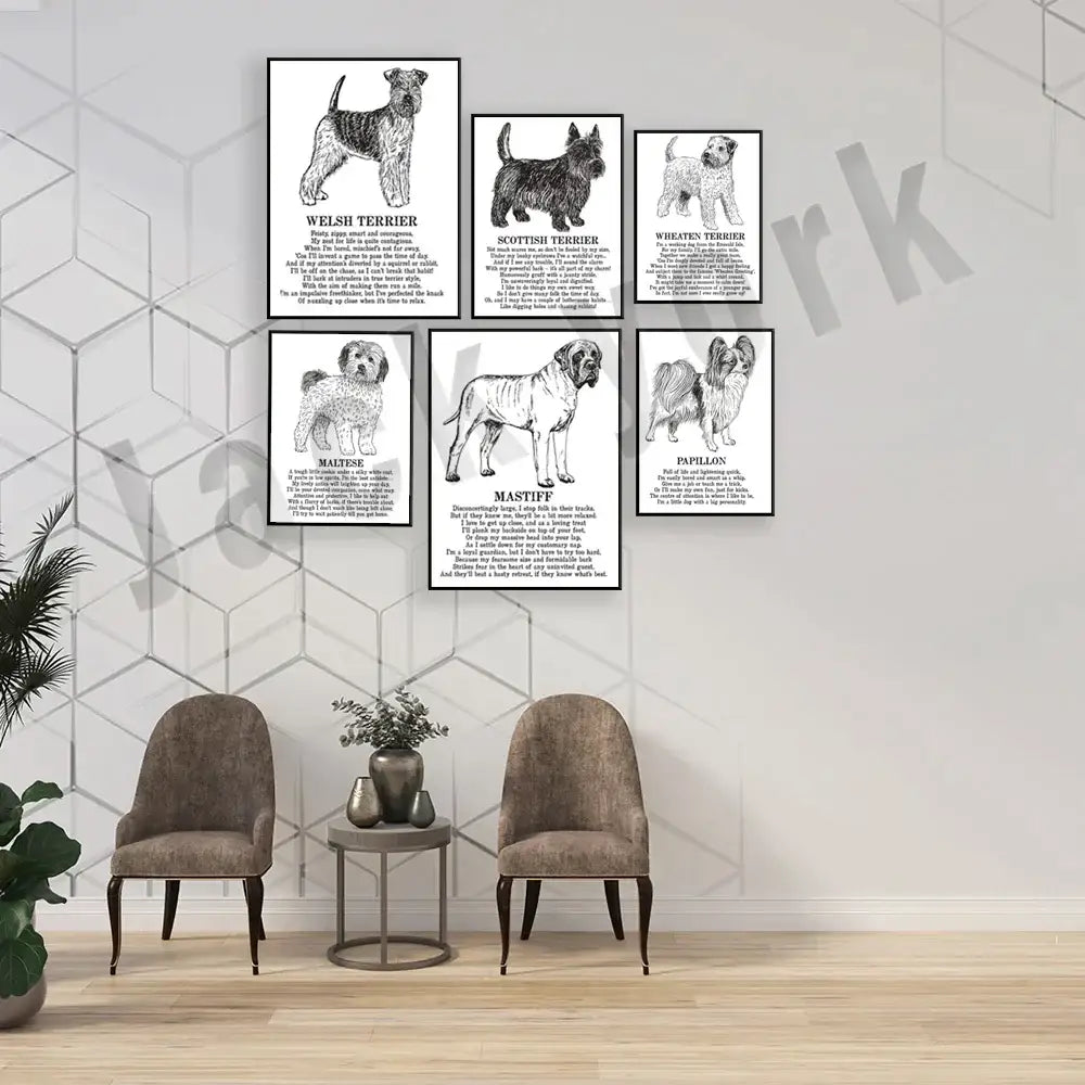 Black White Dog Poster Set