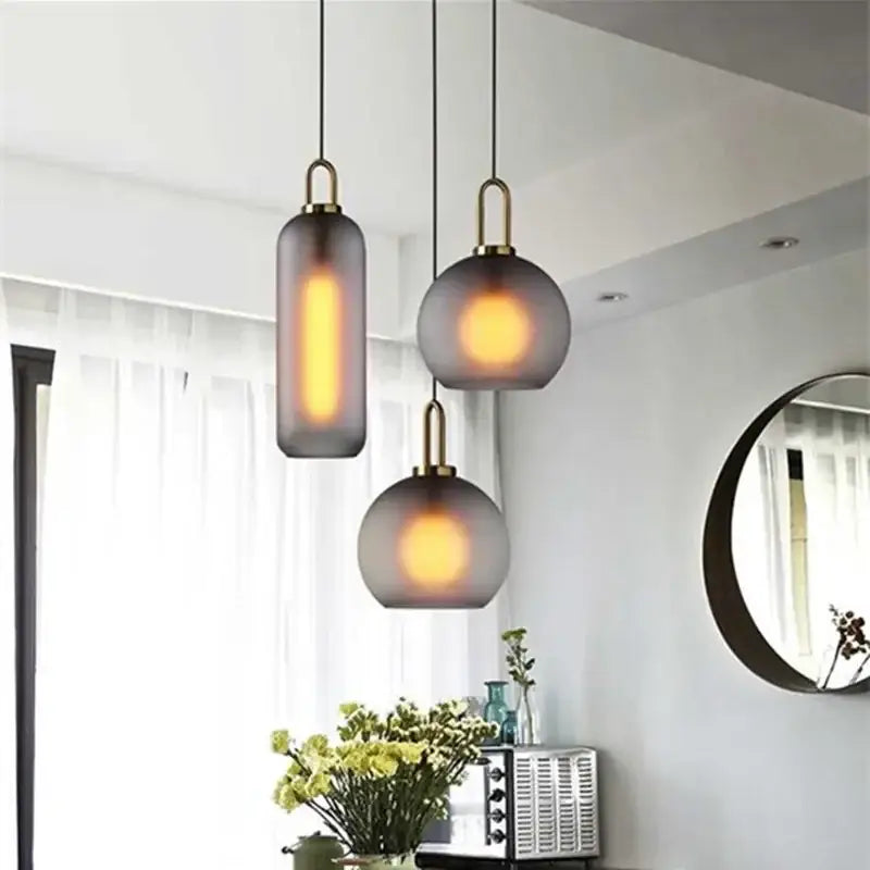 Gray Glass Cylinder Pendant