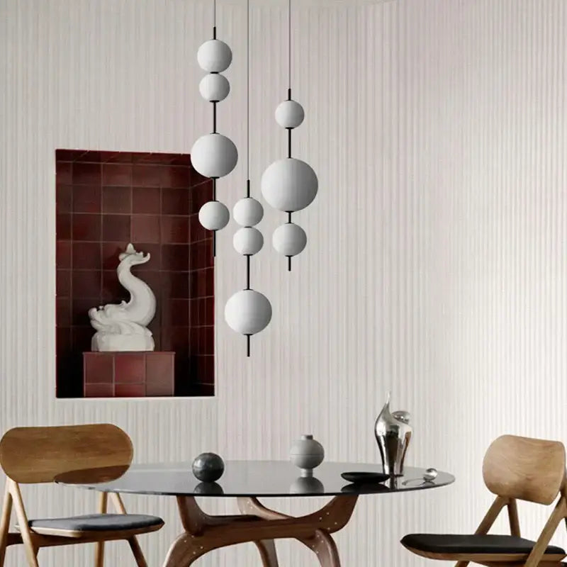 White Glass Ball Pendant for Dining Room