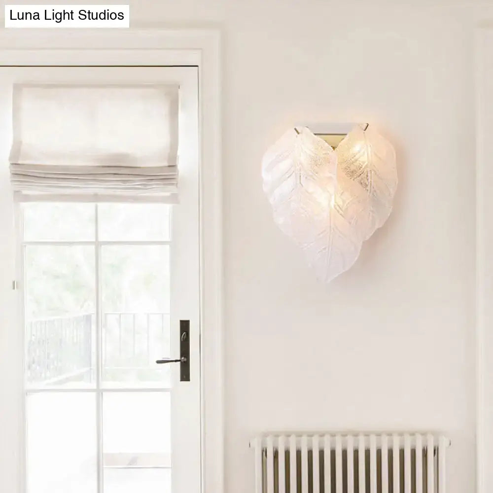 White Glass Leaf Sconce