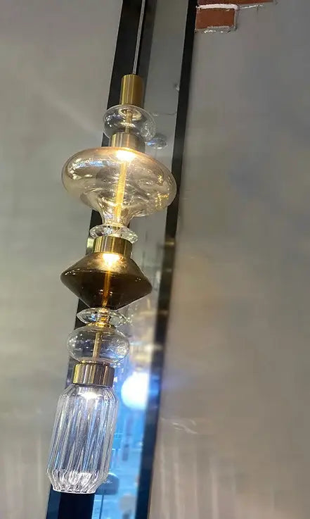 Amber Glass Chandelier with Geometric Design