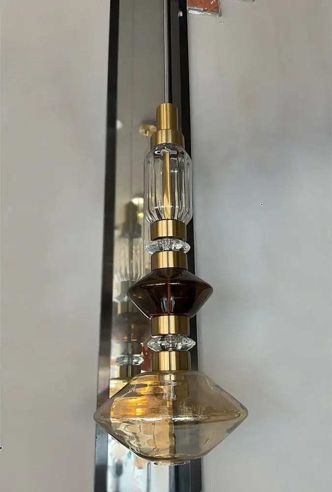 Amber Glass Chandelier with Geometric Design