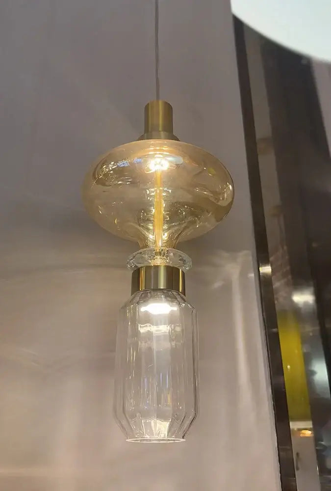 Amber Glass Chandelier with Geometric Design