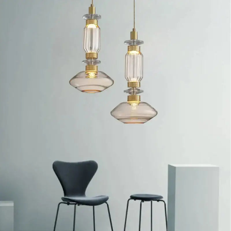 Amber Glass Chandelier with Geometric Design