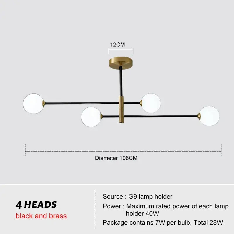 Brass Frosted Glass 8-Head Chandelier