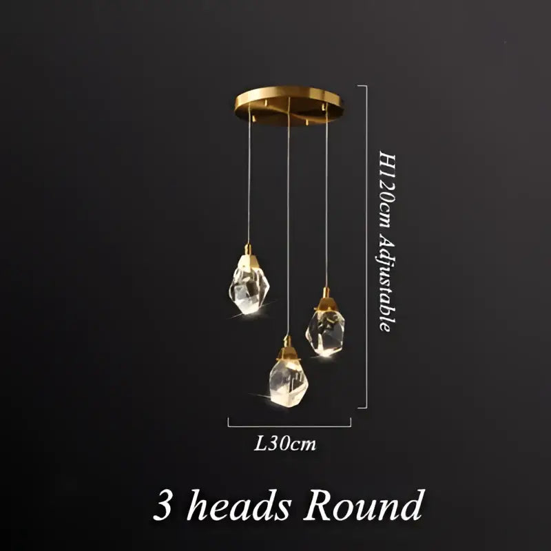 Brass Crystal 5-Head Rectangle LED Chandelier